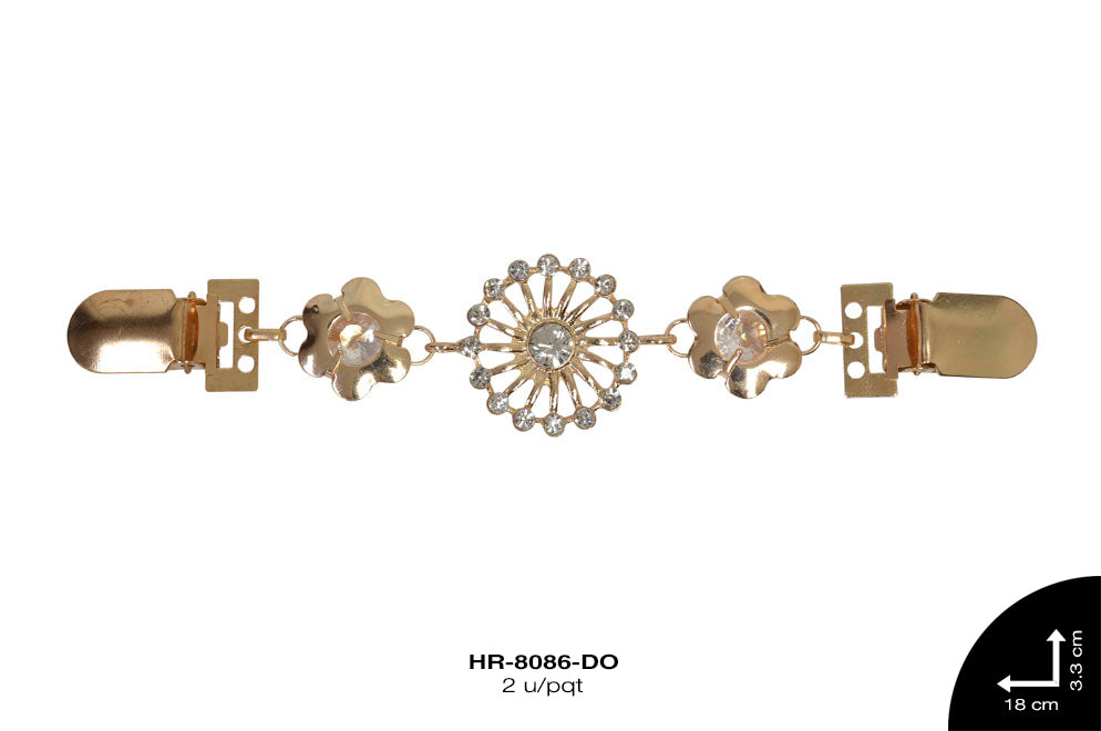 Herraje metálico pinza flor dorado